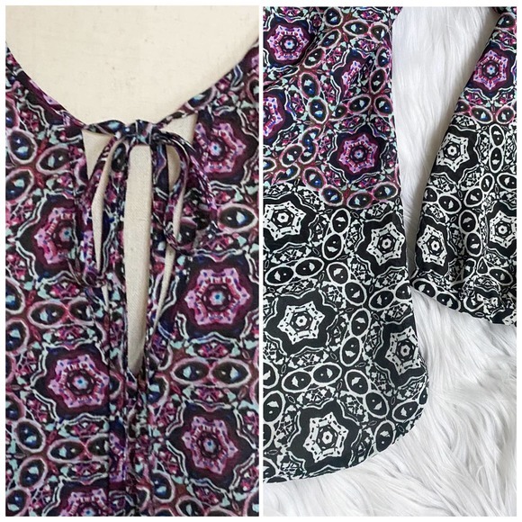 Sanctuary Ombre Medallion Floral Tie-Neck Long sleeve Blouse XS - Picture 2 of 5